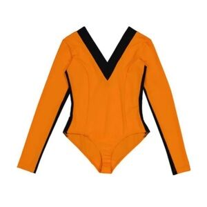 Burberry Orange and Black V-Neck Top